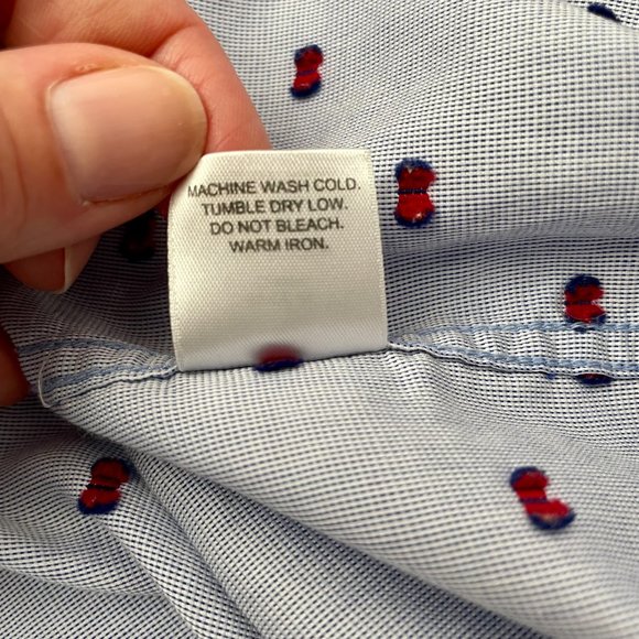 Men's Johnston & Murphy Long Sleeve Button Front Shirt Blue/Red Details, Size L - Picture 10 of 10